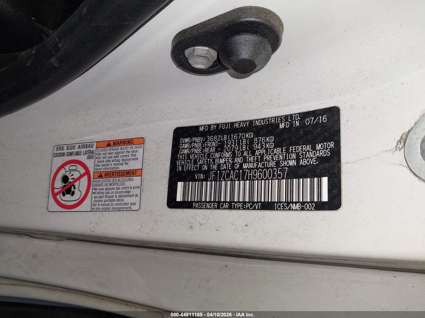 2017 Subaru Brz Limited VIN: JF1ZCAC17H9600357 Lot: 44811185