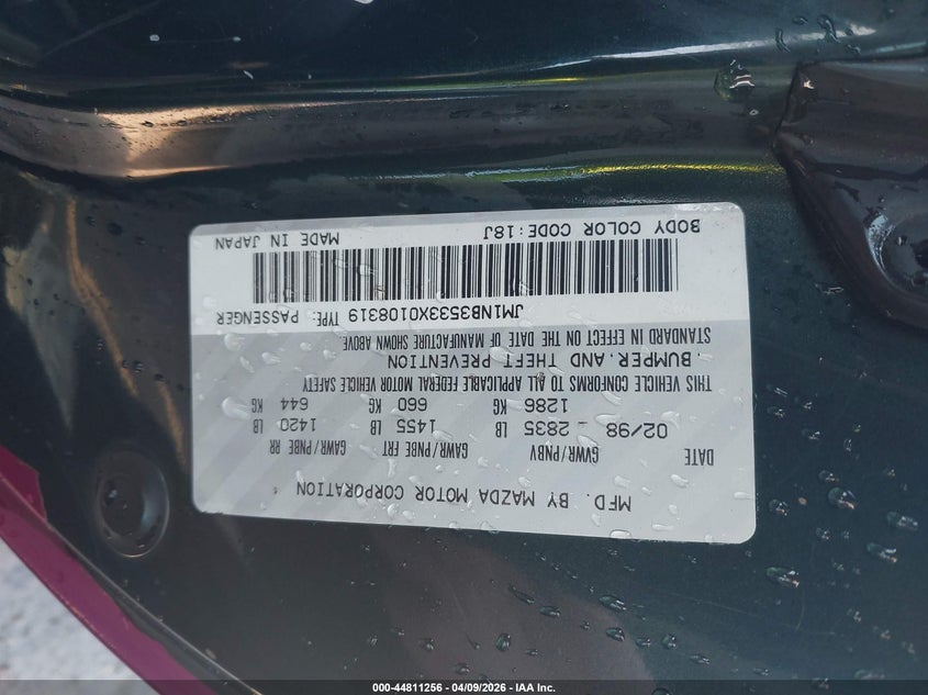 1999 Mazda Mx-5 Miata Leather Pkg/Popular Equipment Pkg/Sports Pkg/Touring Pkg VIN: JM1NB3533X0108319 Lot: 44811256