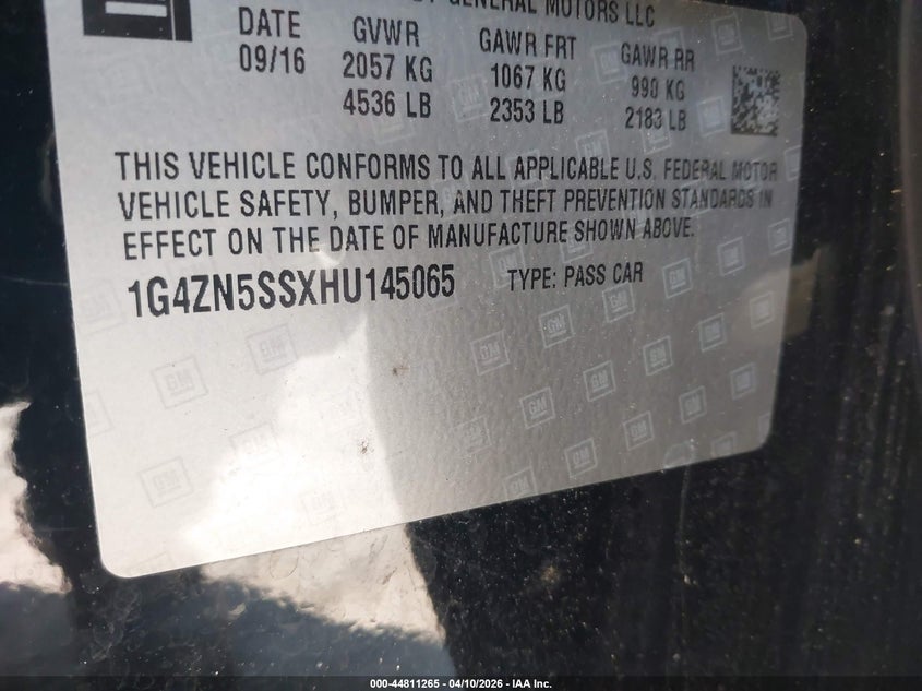 2017 Buick Lacrosse Preferred VIN: 1G4ZN5SSXHU145065 Lot: 44811265