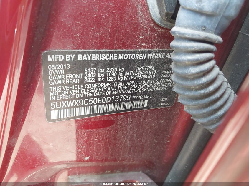 2014 BMW X3 xDrive28I VIN: 5UXWX9C50E0D13799 Lot: 44811340