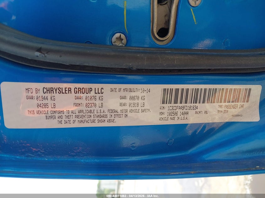 2015 Dodge Dart Se VIN: 1C3CDFAA9FD181634 Lot: 44811463