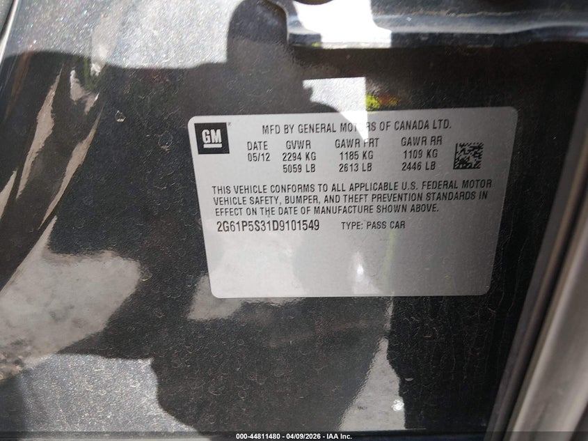 2013 Cadillac Xts Luxury VIN: 2G61P5S31D9101549 Lot: 44811480