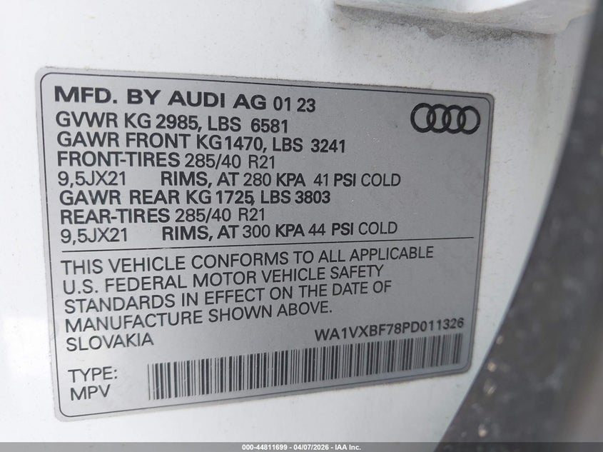 2023 Audi Q7 3.0 Prestige 55 Tfsi Quattro Tiptronic white Lot 111044811699 Vin WA1VXBF78PD011326
