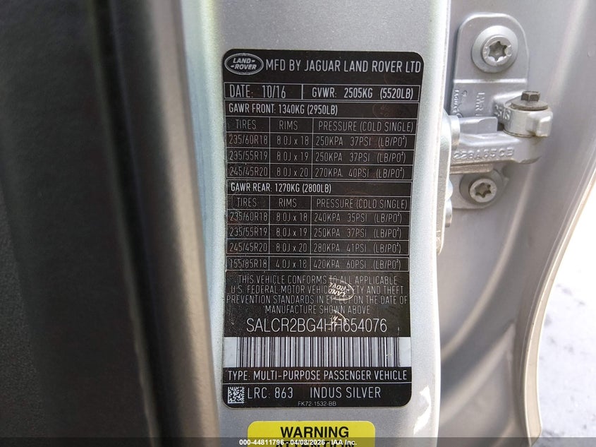 2017 Land Rover Discovery Sport Hse VIN: SALCR2BG4HH654076 Lot: 44811796