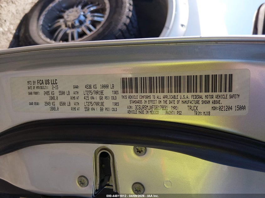2015 Ram 2500 6.4 Ram Big Horn silver Lot 111044811812 Vin 3C6UR5MJXFG617831
