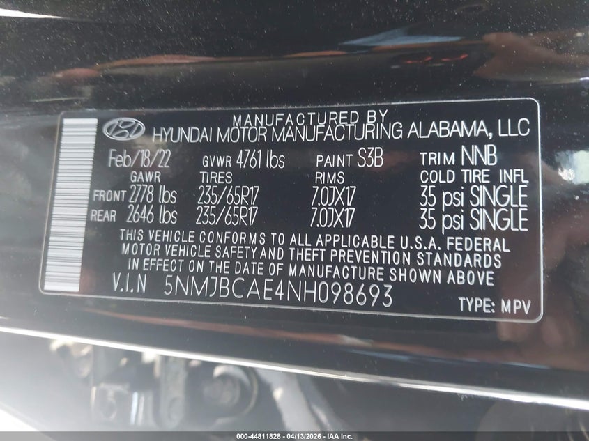 2022 Hyundai Tucson Sel VIN: 5NMJBCAE4NH098693 Lot: 44811828