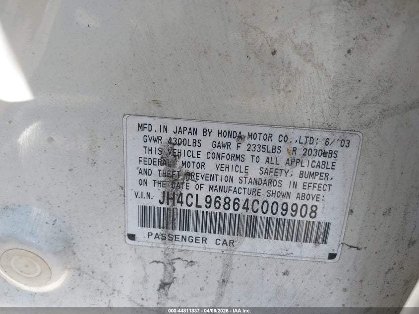 2004 Acura Tsx VIN: JH4CL96864C009908 Lot: 44811837