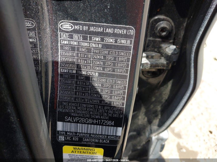 2017 Land Rover Range Rover Evoque Se/Se Premium VIN: SALVP2BG8HH172984 Lot: 44811883