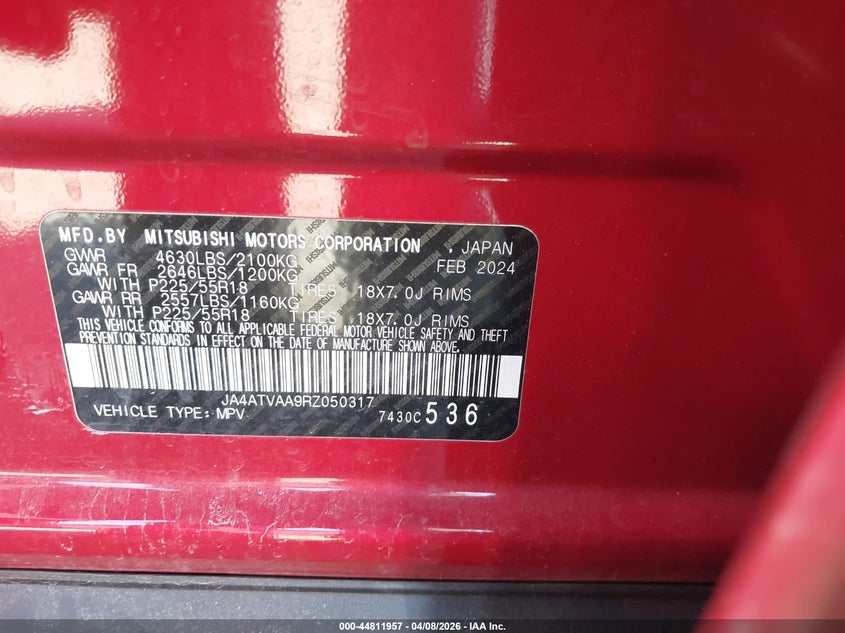 2024 Mitsubishi Eclipse Cross Le S-Awc VIN: JA4ATVAA9RZ050317 Lot: 44811957