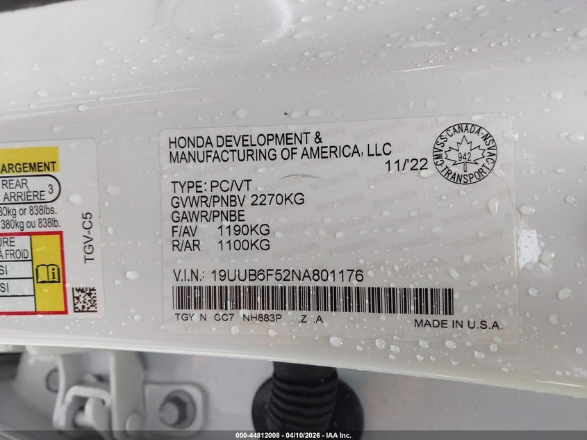 2022 Acura Tlx A-Spec Package VIN: 19UUB6F52NA801176 Lot: 44812008