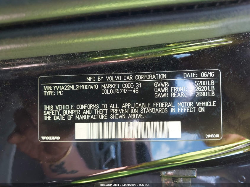 2017 Volvo S90 T6 Inscription VIN: YV1A22ML2H1001410 Lot: 44812081