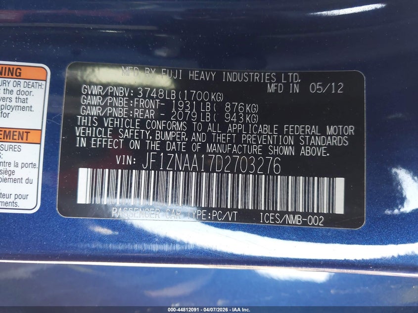 2013 Scion Fr-S 10 Series VIN: JF1ZNAA17D2703276 Lot: 44812091