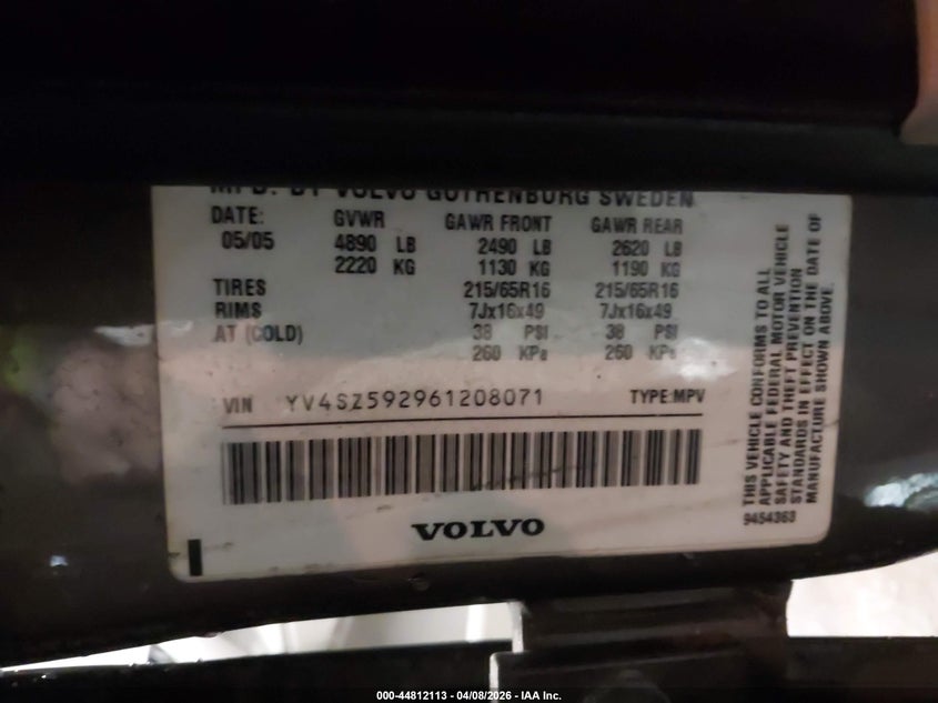 2006 Volvo Xc70 2.5T/Volvo Ocean Race Edition VIN: YV4SZ592961208071 Lot: 44812113