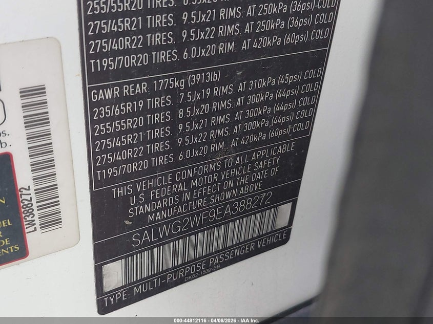 2014 Land Rover Range Rover Sport 3.0L V6 Supercharged Hse/3.0L V6 Supercharged Se VIN: SALWG2WF9EA388272 Lot: 44812116