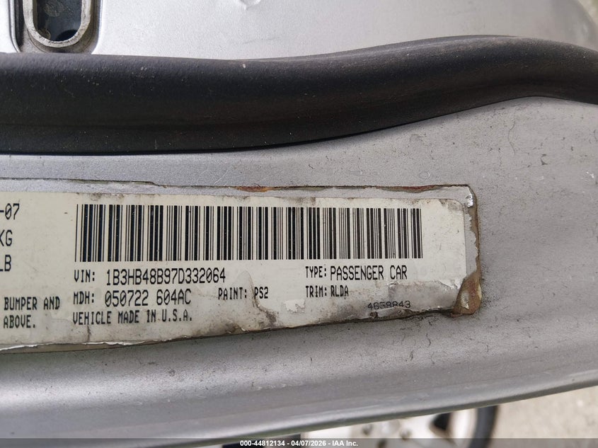 2007 Dodge Caliber Sxt VIN: 1B3HB48B97D332064 Lot: 44812134