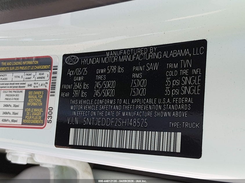 2025 Hyundai Santa Cruz Limited VIN: 5NTJEDDF2SH148525 Lot: 44812135