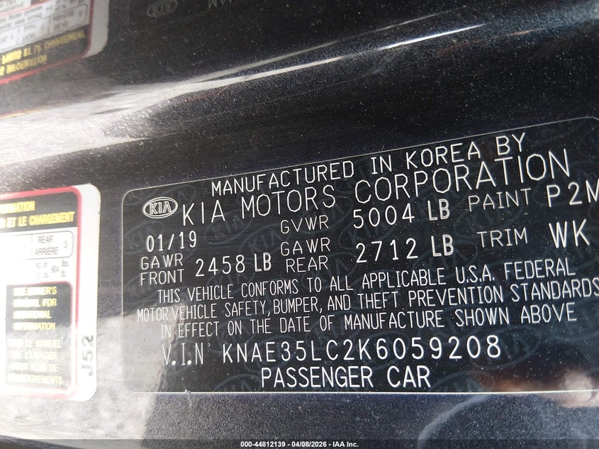 2019 Kia Stinger Gt VIN: KNAE35LC2K6059208 Lot: 44812139