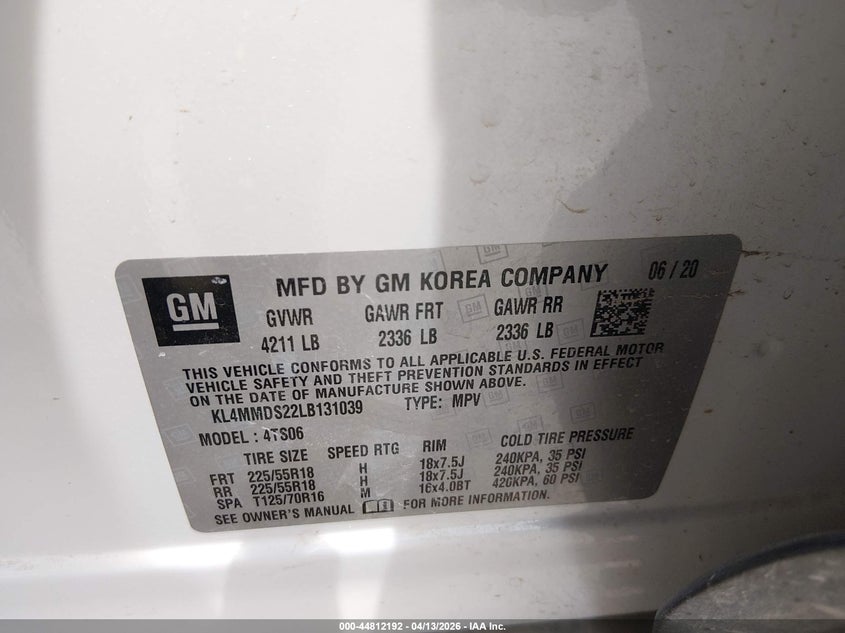 2020 Buick Encore Gx Fwd Select VIN: KL4MMDS22LB131039 Lot: 44812192
