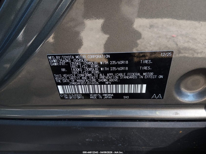 2026 Toyota Bz Xle VIN: JTMBDAFB5TJ016026 Lot: 44812343