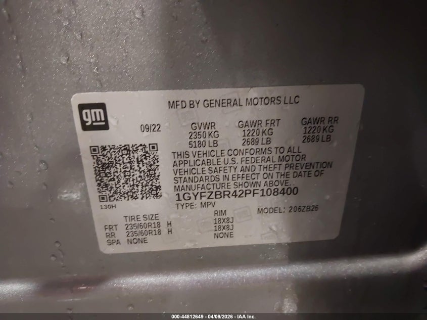 2023 Cadillac Xt4 Awd Luxury VIN: 1GYFZBR42PF108400 Lot: 44812649