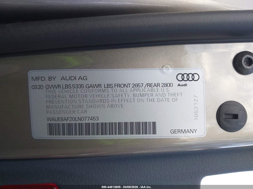 2020 Audi A6 Premium Plus 45 Tfsi Quattro S Tronic VIN: WAUE8AF20LN077453 Lot: 44812689