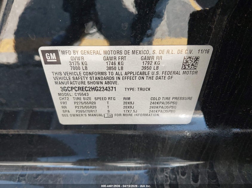 2017 Chevrolet Silverado 1500 1Lt VIN: 3GCPCREC2HG234371 Lot: 44812936