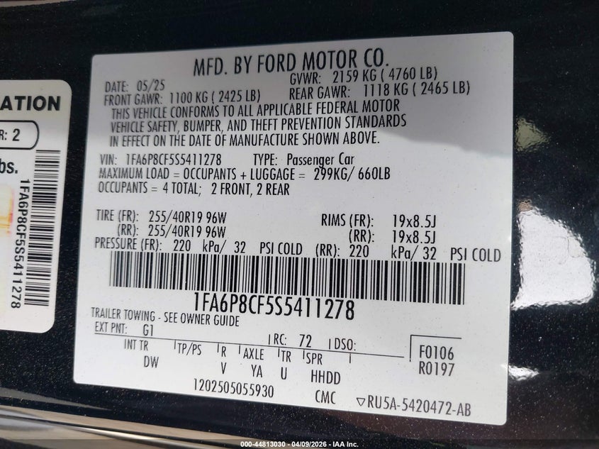 2025 Ford Mustang 5.0 Gt Fastback black Lot 111044813030 Vin 1FA6P8CF5S5411278