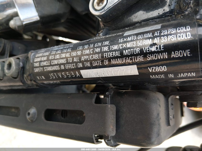 1998 Suzuki Vz800 VIN: JS1VS53A7W2101772 Lot: 44813069