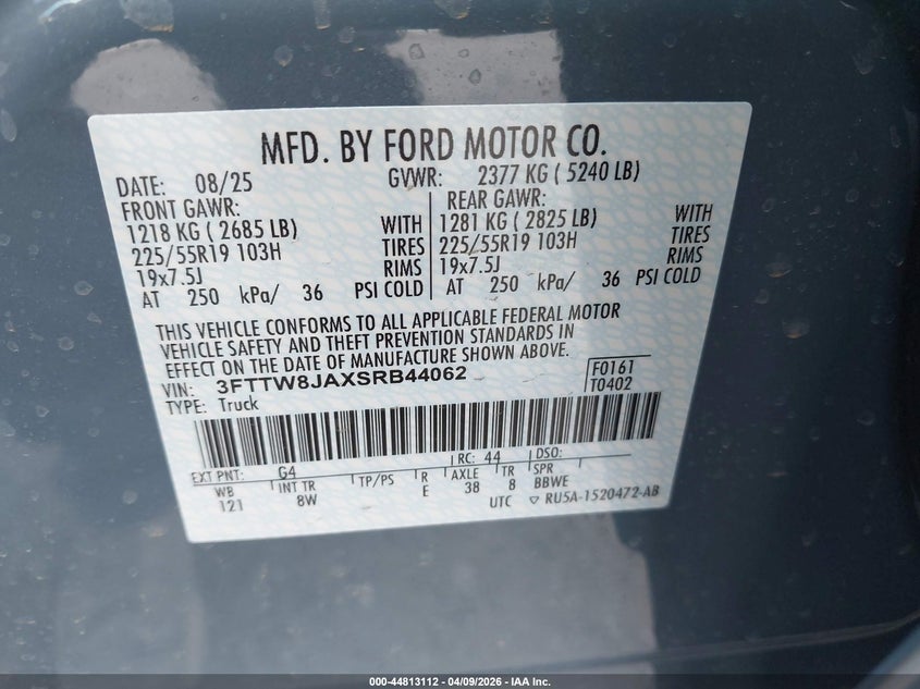 2025 Ford Maverick 2.0 Xlt blue Lot 111044813112 Vin 3FTTW8JAXSRB44062