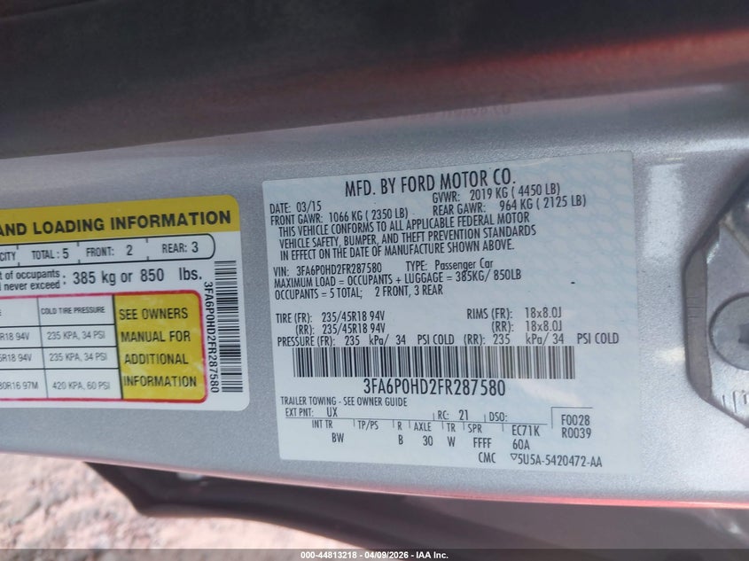 2015 Ford Fusion 1.5 Se silver Lot 111044813218 Vin 3FA6P0HD2FR287580