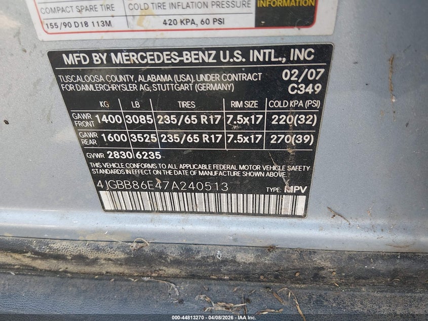 2007 Mercedes-Benz Ml 350 4Matic VIN: 4JGBB86E47A240513 Lot: 44813270