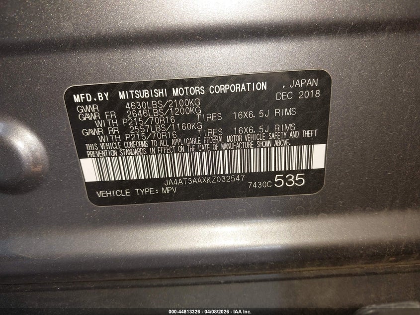 2019 Mitsubishi Eclipse cross 1.5 Es grey Lot 111044813326 Vin JA4AT3AAXKZ032547