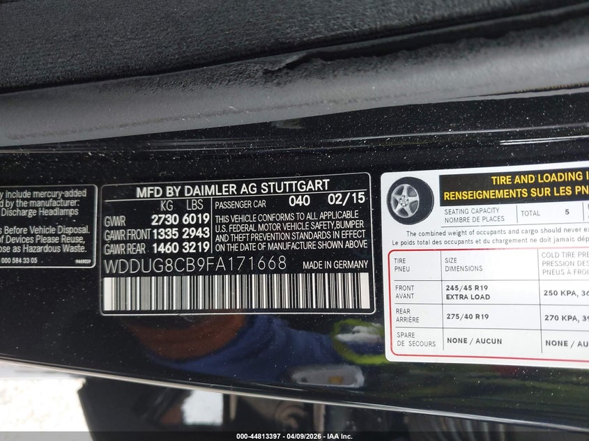 2015 Mercedes-Benz S 550 VIN: WDDUG8CB9FA171668 Lot: 44813397