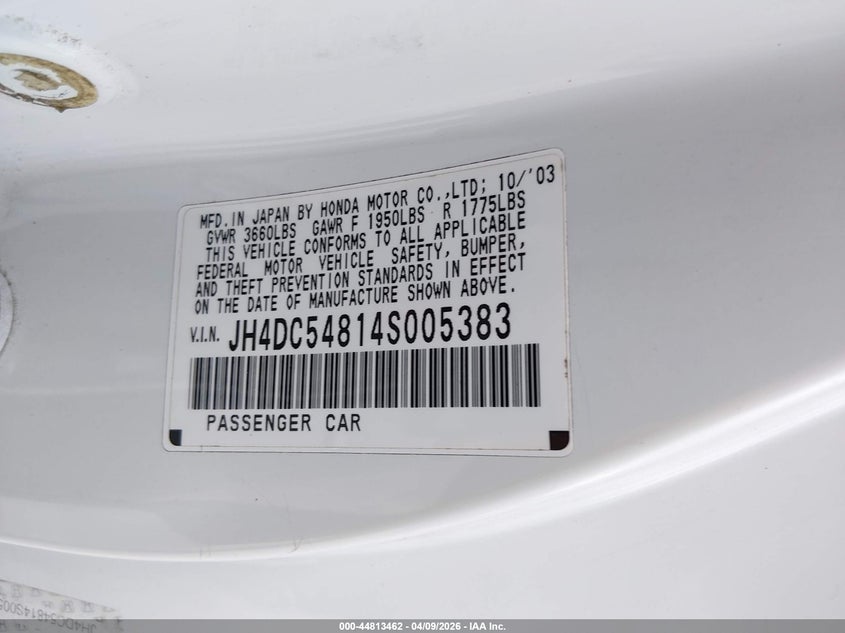 2004 Acura Rsx VIN: JH4DC54814S005383 Lot: 44813462