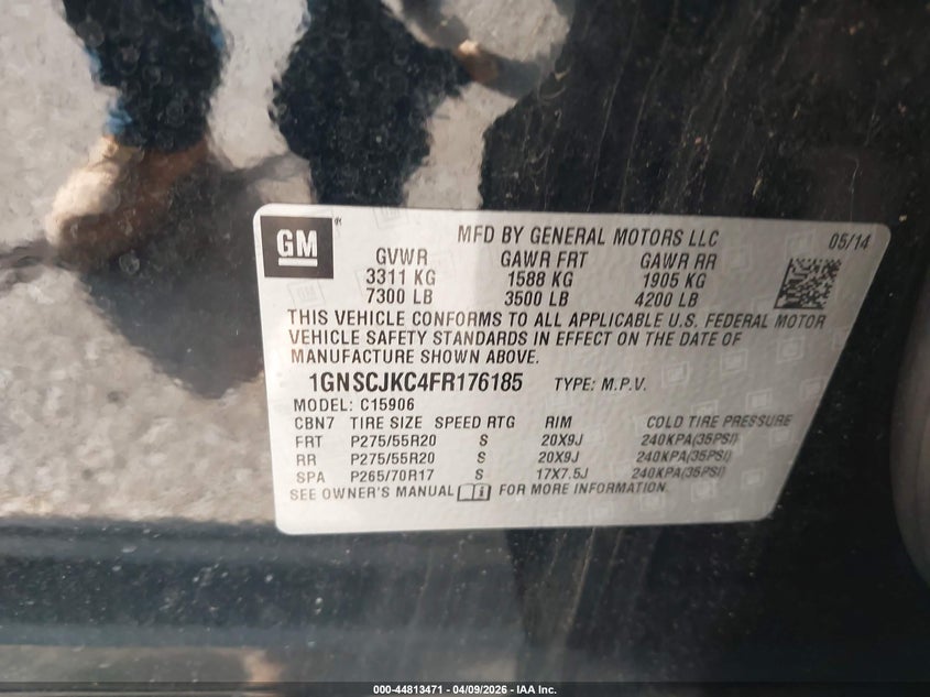 2015 Chevrolet Suburban 1500 Lt VIN: 1GNSCJKC4FR176185 Lot: 44813471