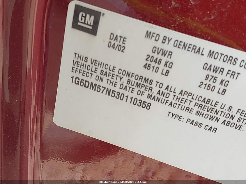 2003 Cadillac Cts Standard VIN: 1G6DM57N530110358 Lot: 44813540