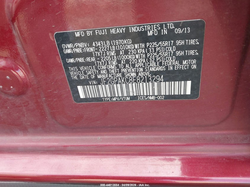 2014 Subaru Xv 2.0 Xv Crosstrek 2.0I Limited red Lot 111044813554 Vin JF2GPAKC8E8213294