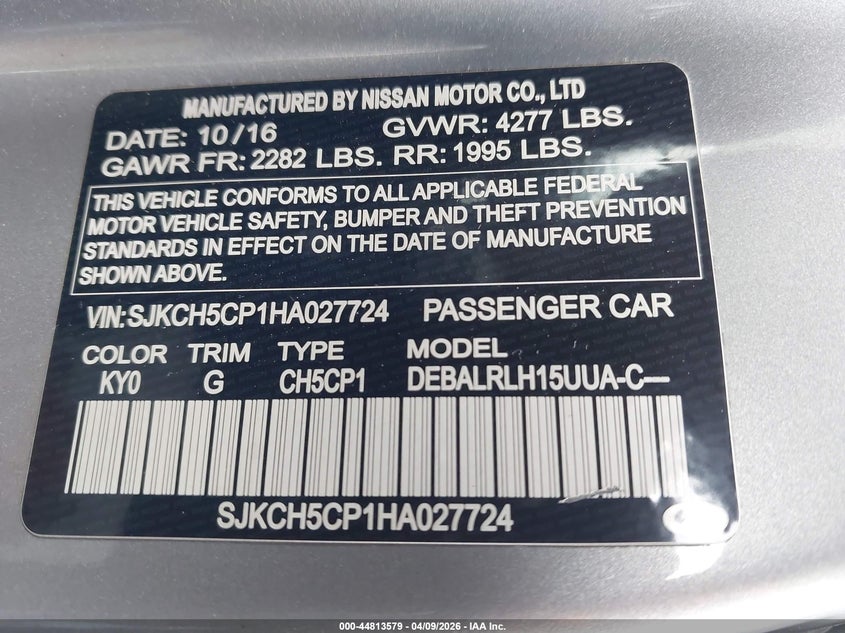 2017 Infiniti Qx30 Premium VIN: SJKCH5CP1HA027724 Lot: 44813579