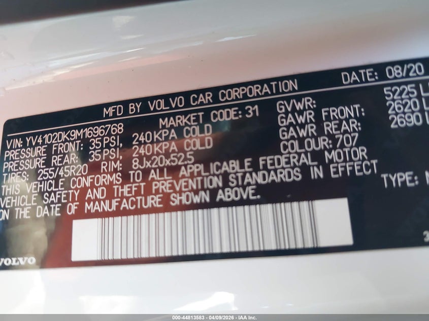 2021 Volvo Xc60 T5 Momentum VIN: YV4102DK9M1696768 Lot: 44813583