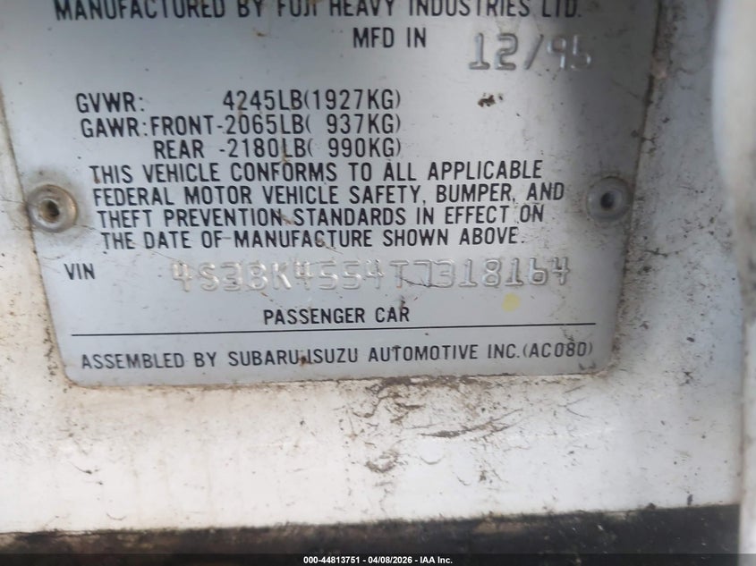 1996 Subaru Legacy Ls VIN: 4S3BK4554T7318164 Lot: 44813751