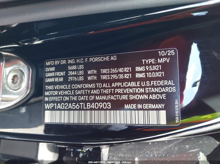 PORSCHE MACAN 2026 VIN WP1AG2A56TLB40903