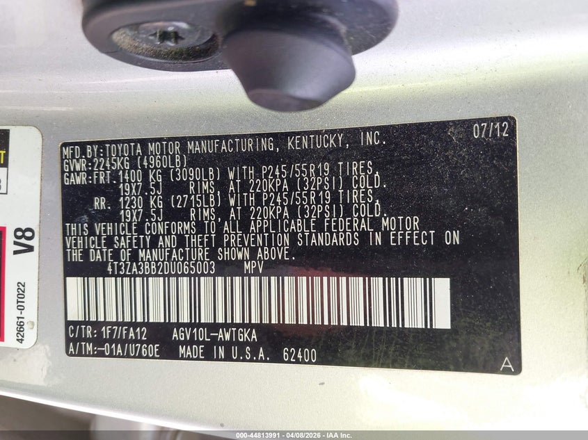 2013 Toyota Venza Le VIN: 4T3ZA3BB2DU065003 Lot: 44813991