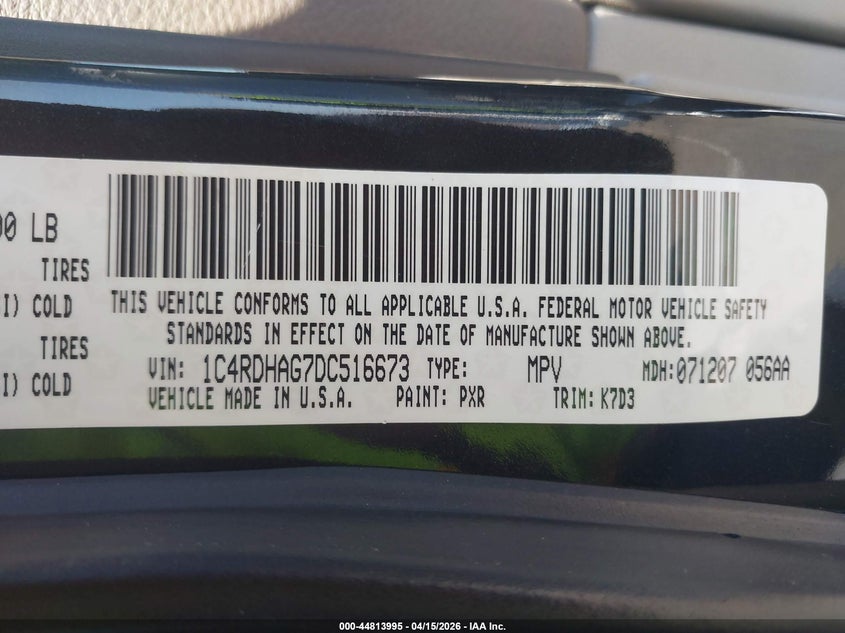 2013 Dodge Durango Sxt VIN: 1C4RDHAG7DC516673 Lot: 44813995