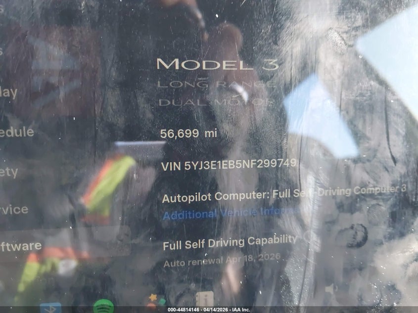 2022 Tesla Model 3 Long Range Dual Motor All-Wheel Drive grey Lot 111044814146 Vin 5YJ3E1EB5NF299749