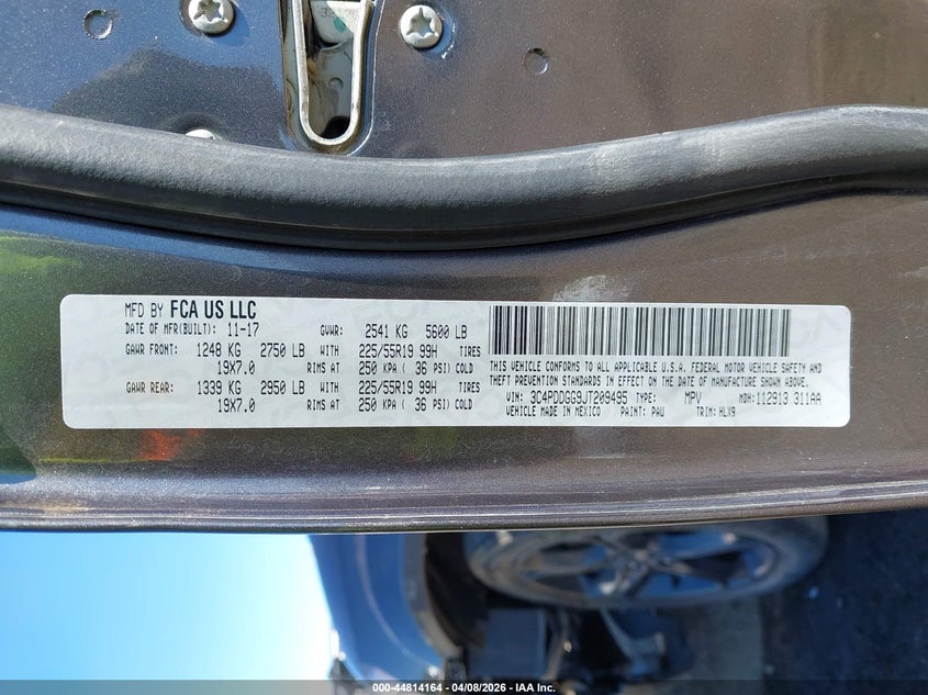 2018 Dodge Journey Crossroad Awd VIN: 3C4PDDGG9JT209495 Lot: 44814164