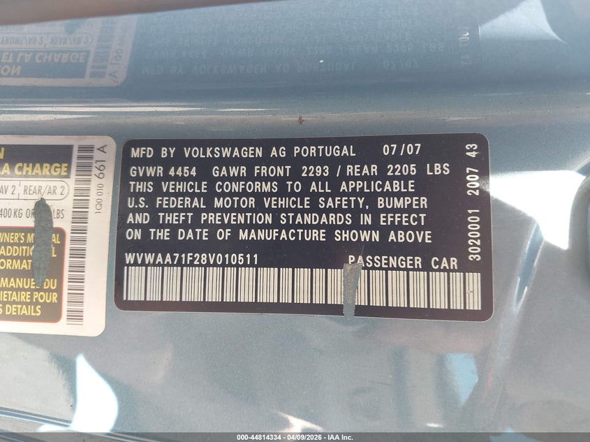 2008 Volkswagen Eos Komfort/Turbo VIN: WVWAA71F28V010511 Lot: 44814334
