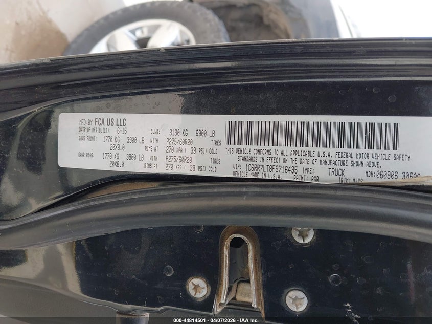 2015 Ram 1500 Lone Star VIN: 1C6RR7LT8FS716435 Lot: 44814501