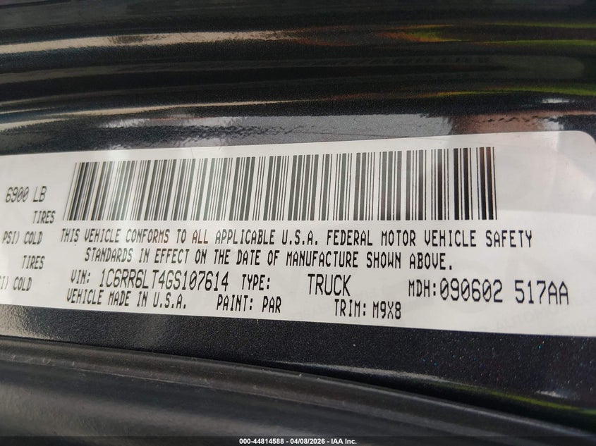 2016 Ram 1500 Lone Star VIN: 1C6RR6LT4GS107614 Lot: 44814588