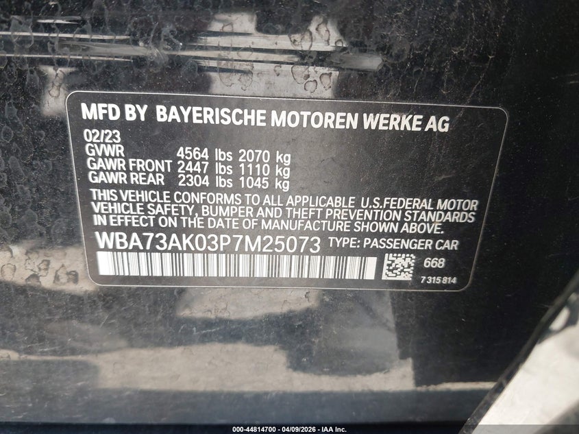 2023 BMW 228 Gran Coupe I xDrive VIN: WBA73AK03P7M25073 Lot: 44814700