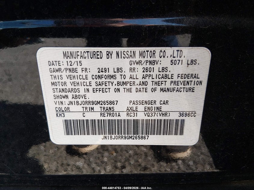 2016 Infiniti Qx50 VIN: JN1BJ0RR9GM265867 Lot: 44814753